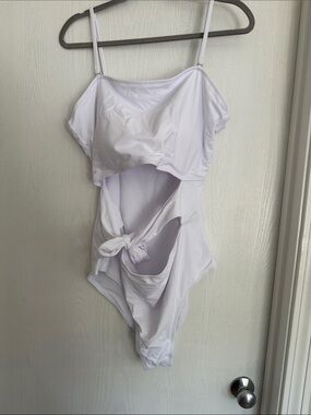 White Womens’ One-Piece Swimsuit with Front Tie